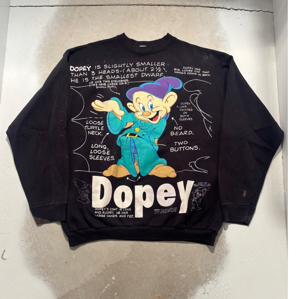 Vintage Disney Snow White Dopey Sweatshirt XL Black 90s Made in USA Character
